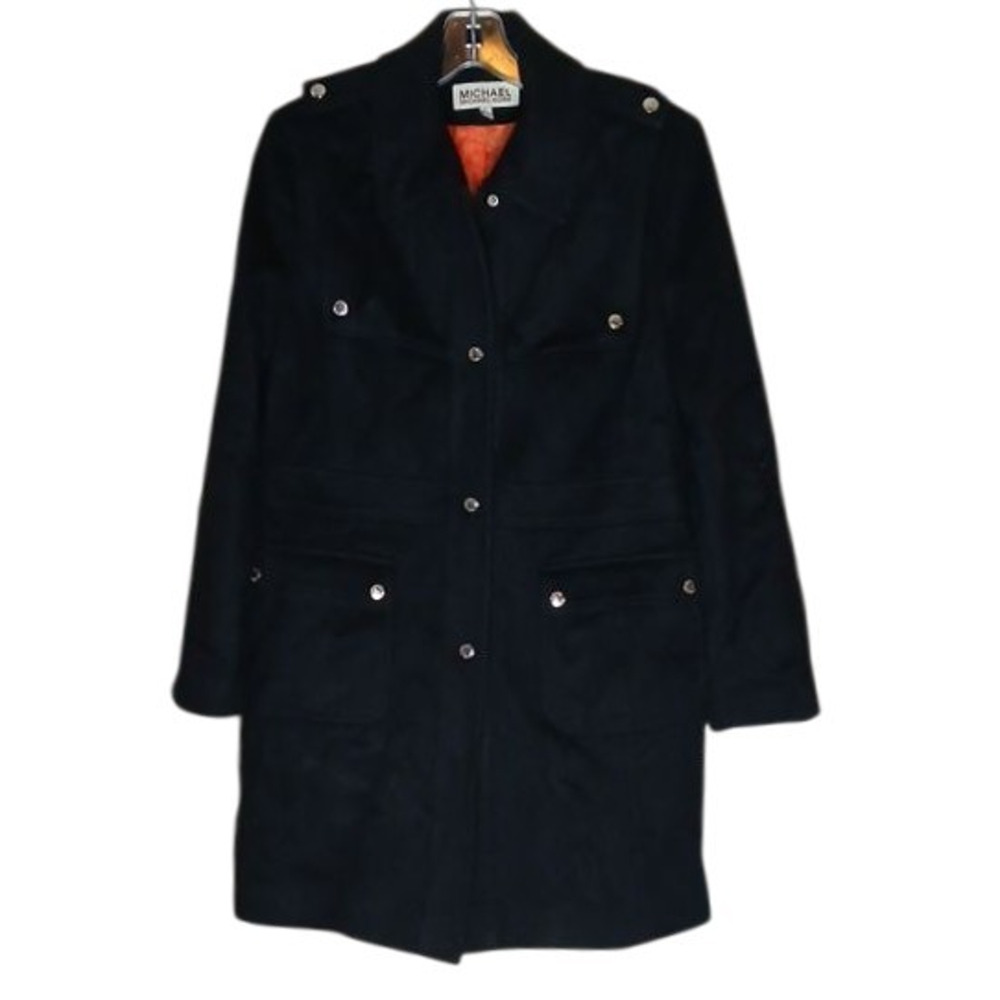 Michael Michael Kors Wool Military Coat Women’s 8 Black Long Utility Jacket Coat